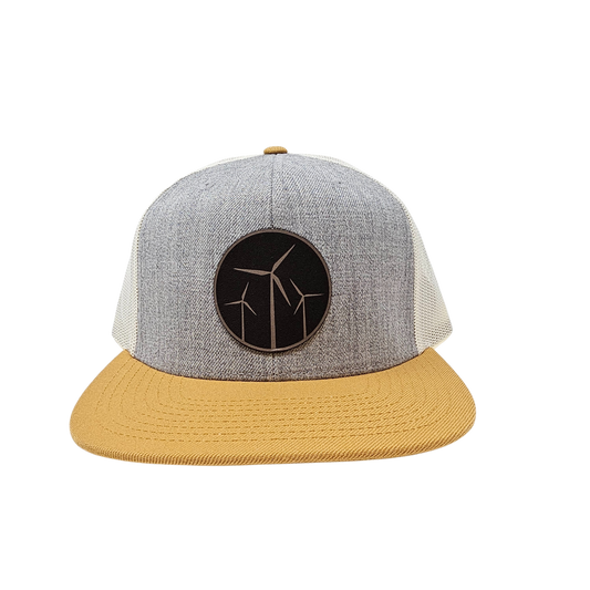 Leather Wind Patch Wool Trucker Mesh Snapback (Tri Heater Grey/Birch Biscuit)