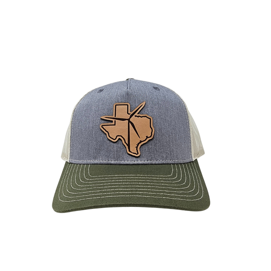Texas Wind Leather Patch Cap (Heather Grey/Birch/Army Olive)
