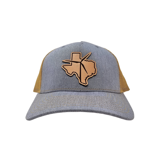 Texas Wind Leather Patch Cap (Heather Grey/Amber Gold)