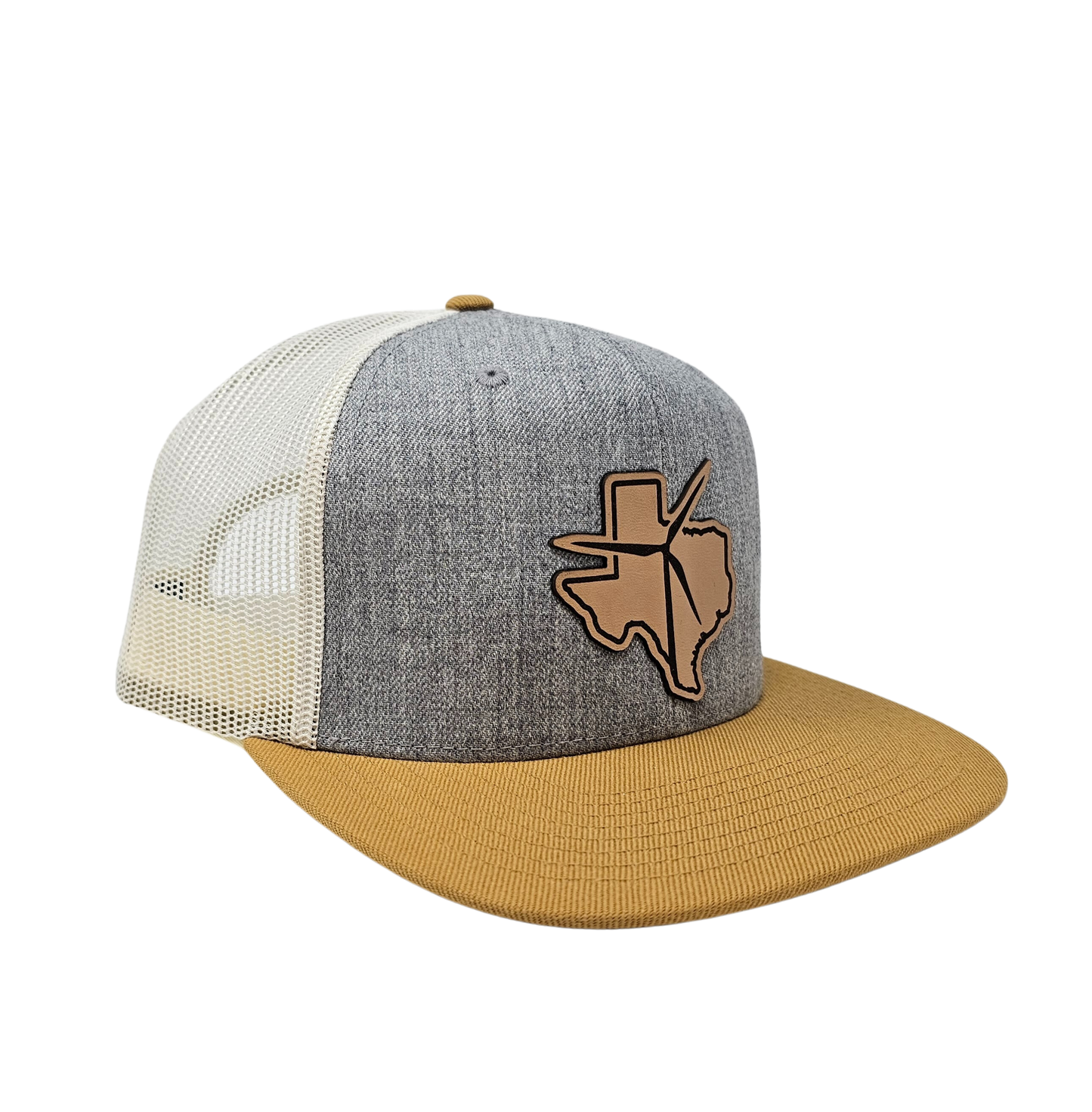 Texas Wind Leather Patch Wool Trucker Mesh Snapback (Tri Heater Grey/Birch Biscuit)