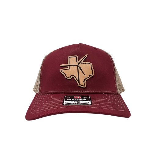 Texas Wind Leather Patch Cap (Cardinal/Tan)