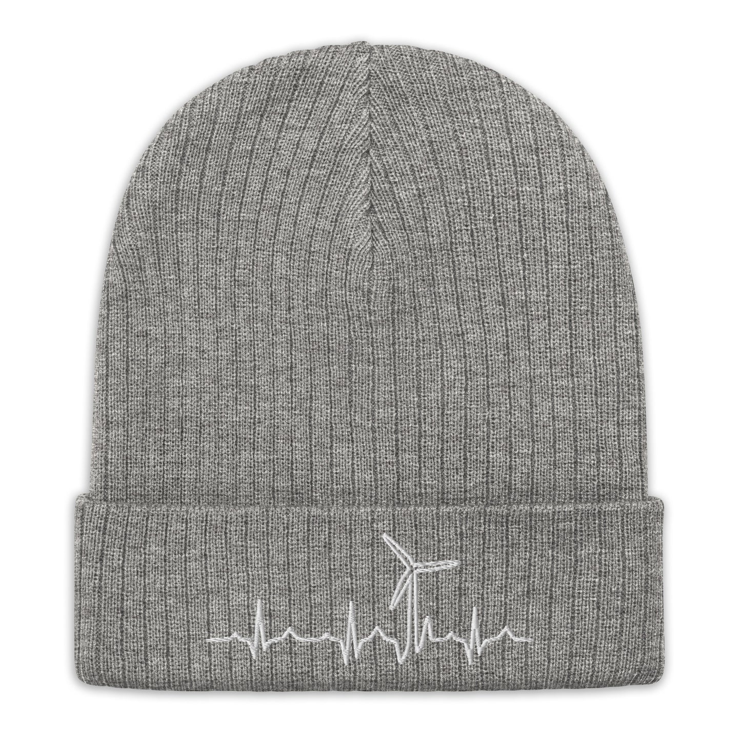 Wind Turbine Heart Beat Ribbed knit beanie