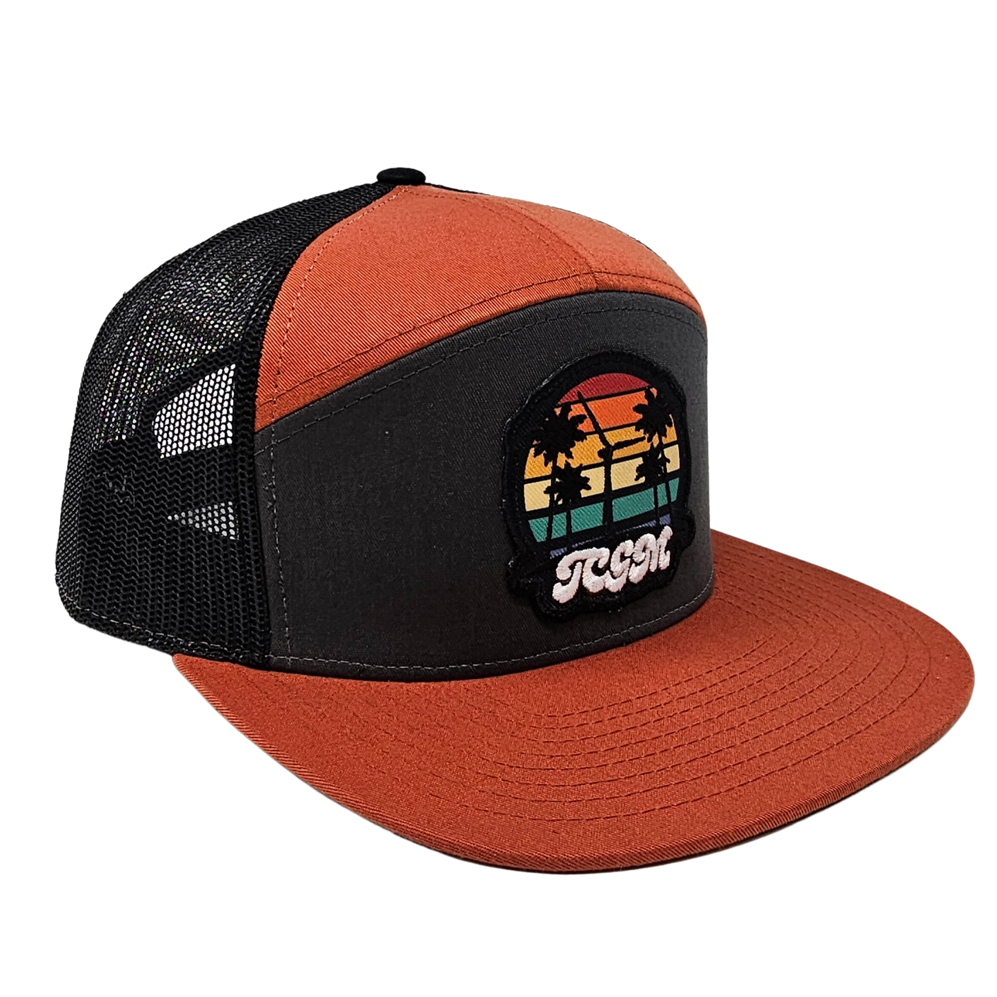 Beach Vibes 7 Panel Cap (Charcoal/Burnt Orange/Black)