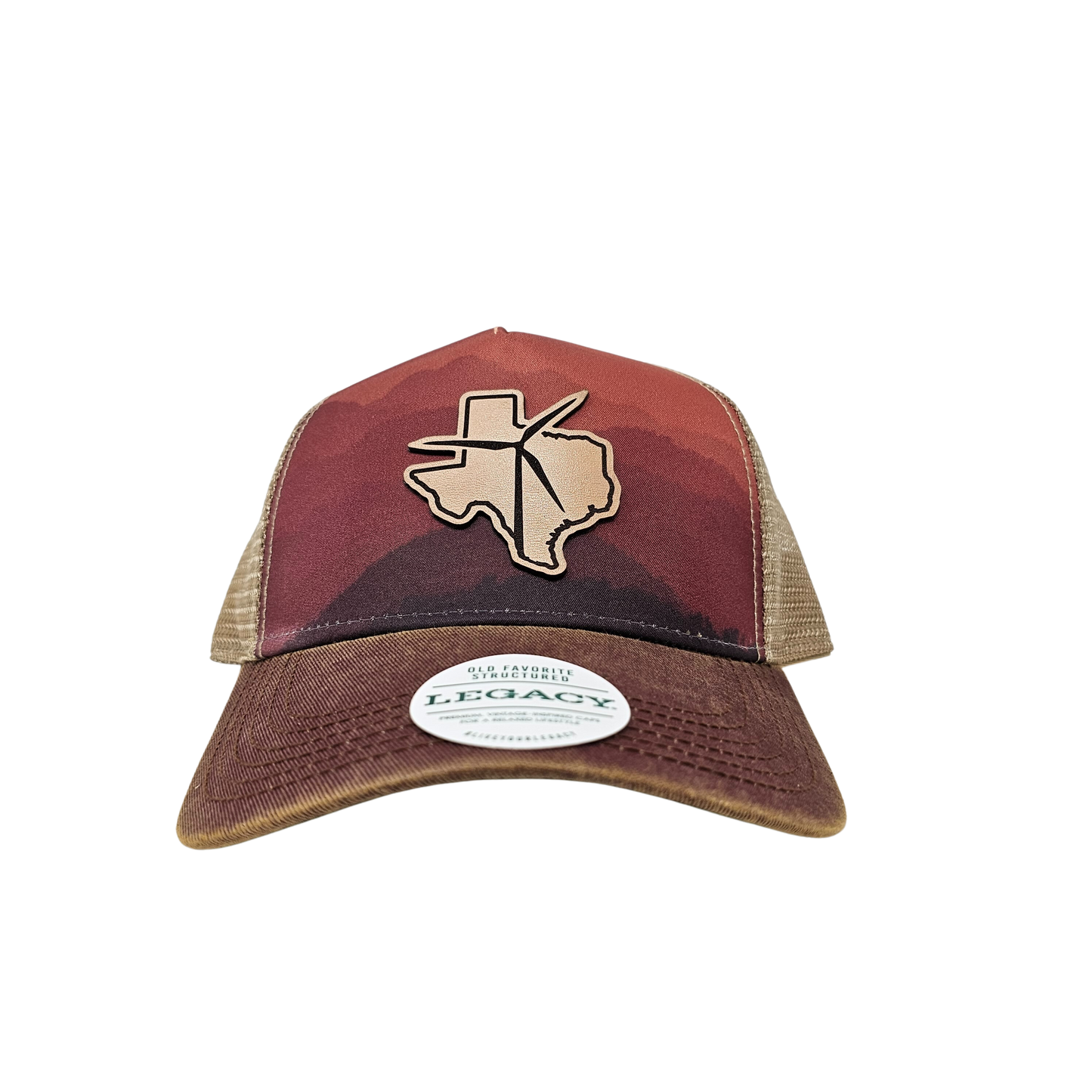 Texas Wind Leather Patch Legacy Cap (Mt Sunset/Maroon/Khaki)