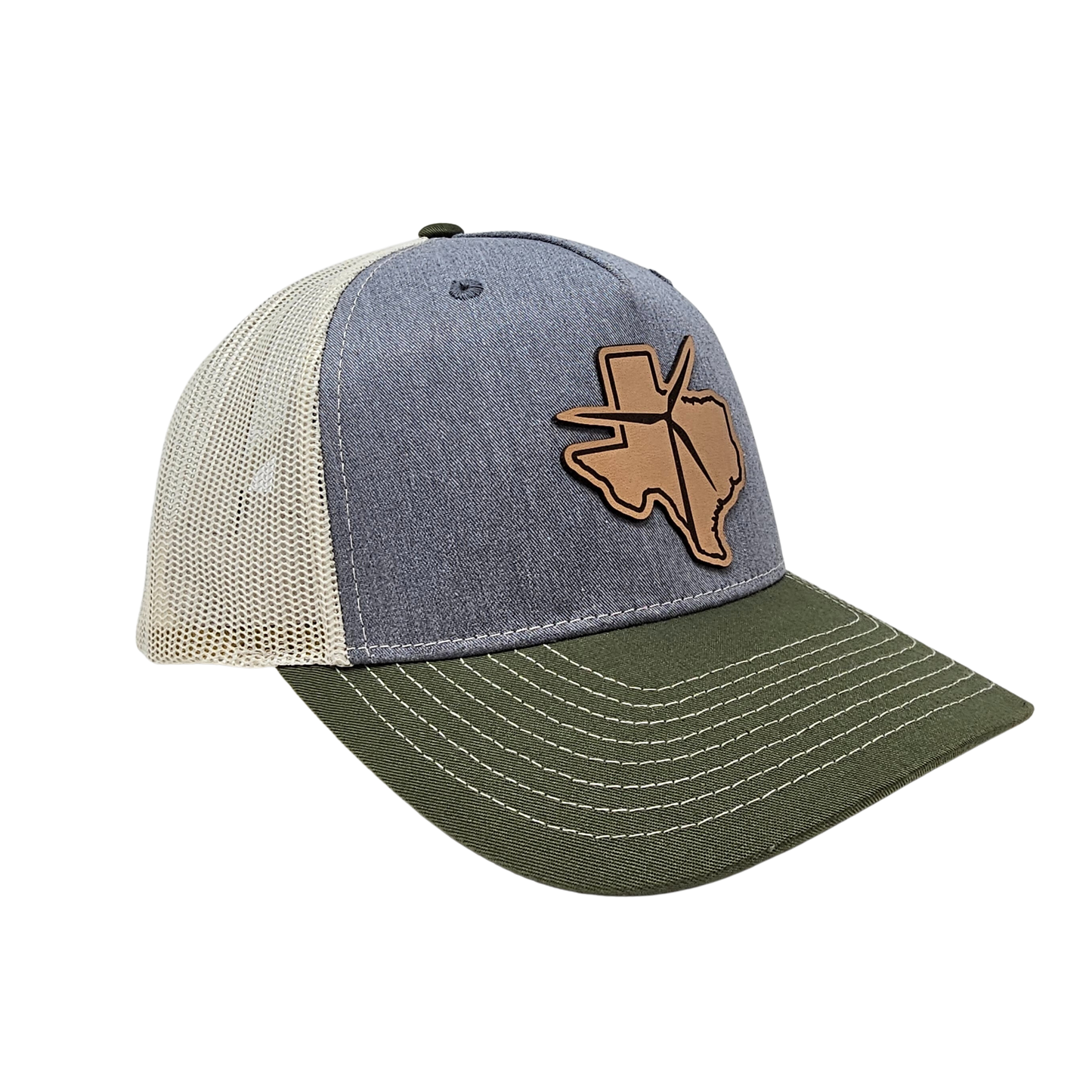Texas Wind Leather Patch Cap (Heather Grey/Birch/Army Olive)