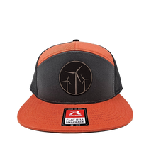 Leather Wind Patch 7 Panel Cap (Charcoal/Burnt Orange/Black)