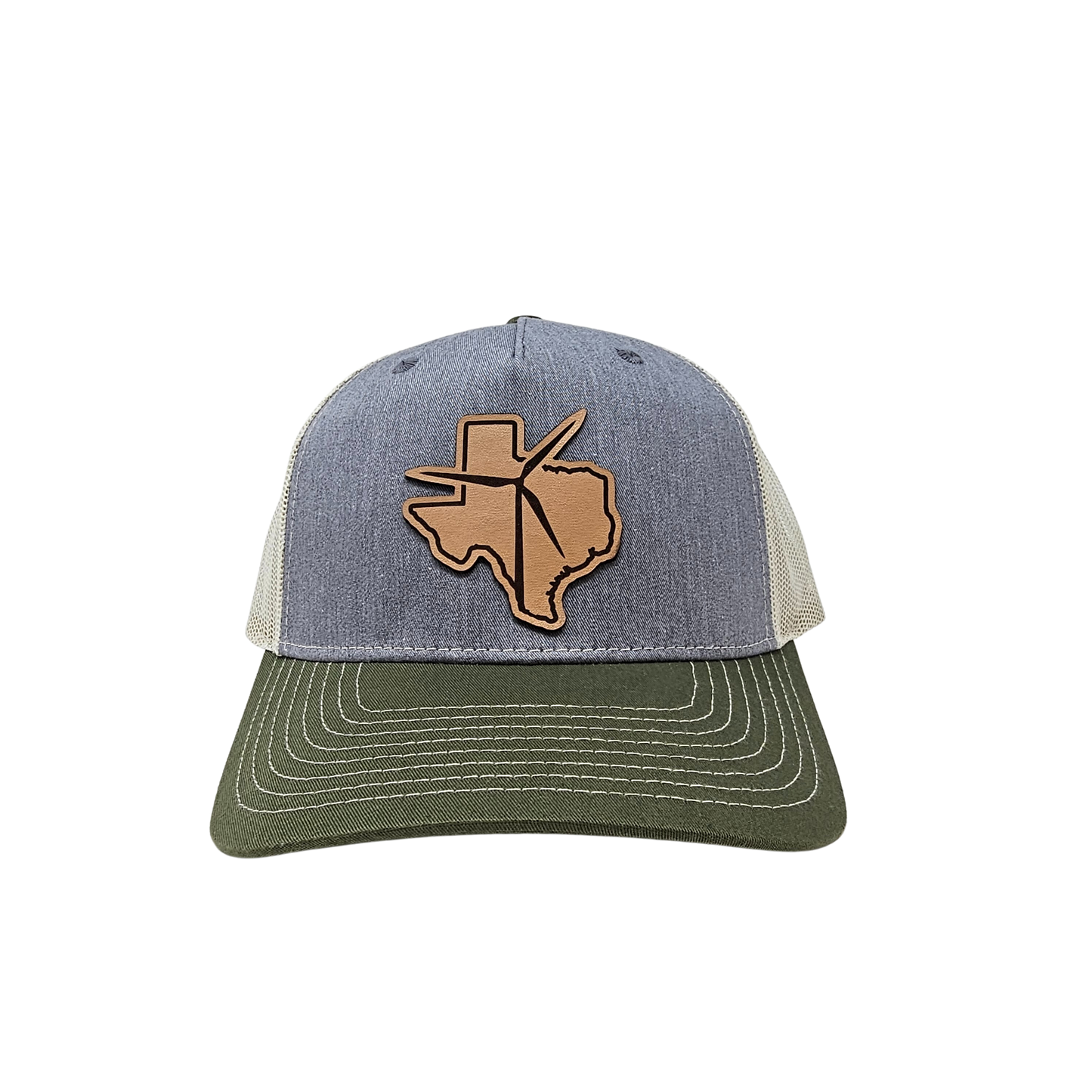 Texas Wind Leather Patch Cap (Heather Grey/Birch/Army Olive)