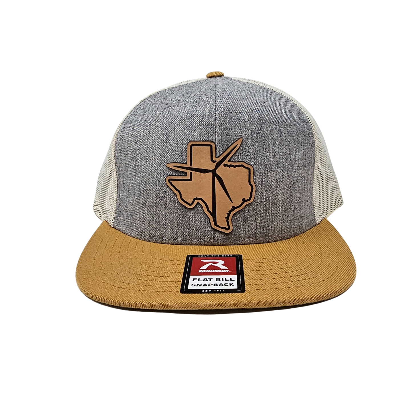 Texas Wind Leather Patch Wool Trucker Mesh Snapback (Tri Heater Grey/Birch Biscuit)