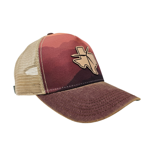 Texas Wind Leather Patch Legacy Cap (Mt Sunset/Maroon/Khaki)