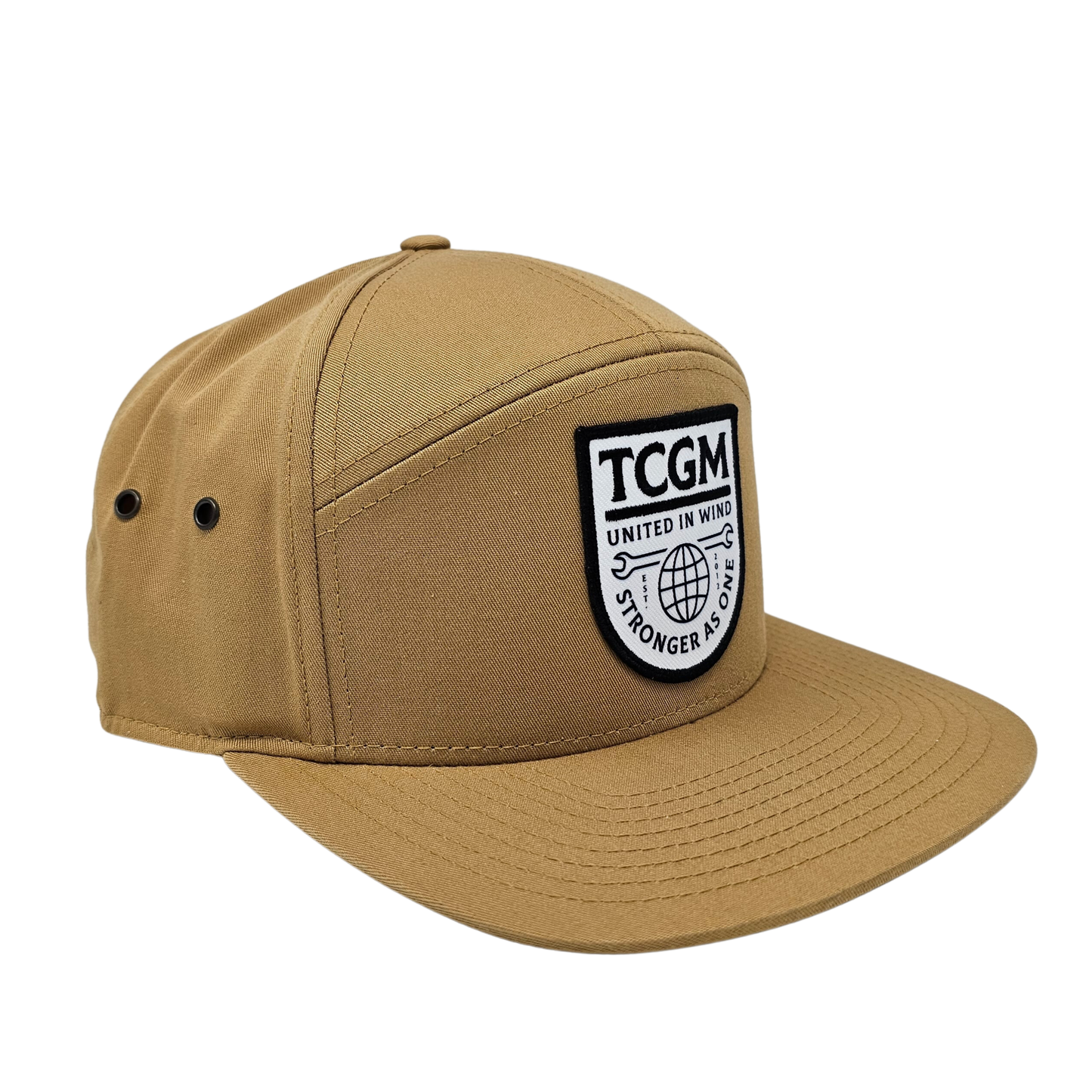 United in Wind 7 Panel Twill Camper Style Leather Strap Back (Biscuit)