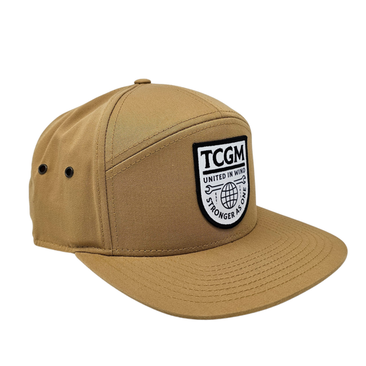 United in Wind 7 Panel Twill Camper Style Leather Strap Back (Biscuit)
