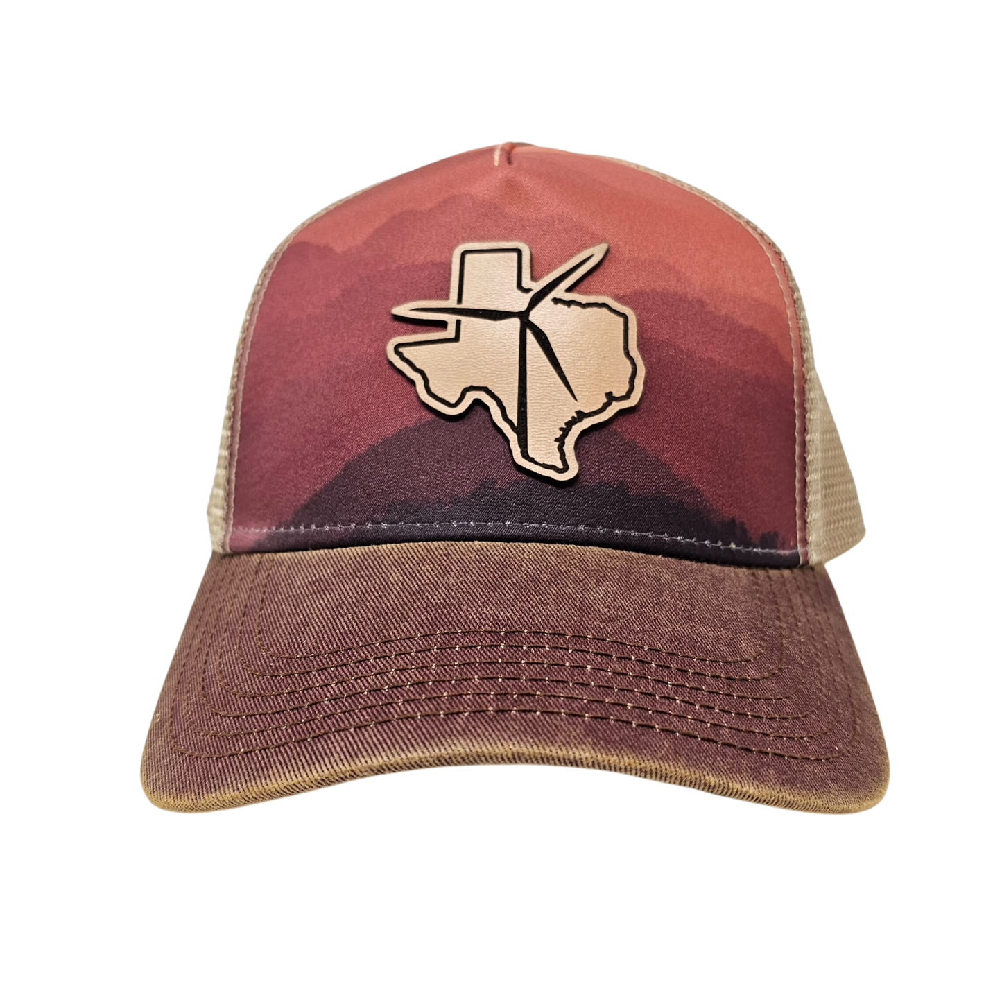 Texas Wind Leather Patch Legacy Cap (Mt Sunset/Maroon/Khaki)