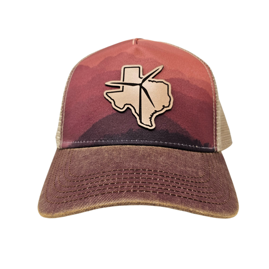 Texas Wind Leather Patch Legacy Cap (Mt Sunset/Maroon/Khaki)