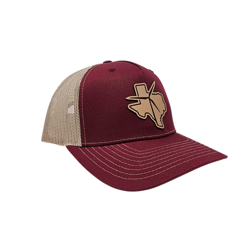 Texas Wind Leather Patch Cap (Cardinal/Tan)