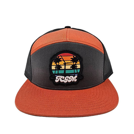 Beach Vibes 7 Panel Cap (Charcoal/Burnt Orange/Black)