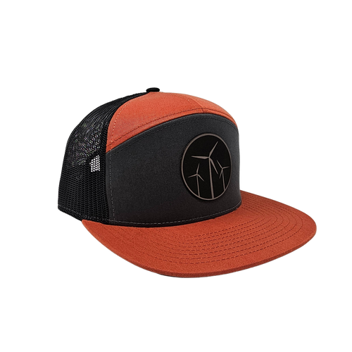 Leather Wind Patch 7 Panel Cap (Charcoal/Burnt Orange/Black)