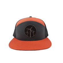 Leather Wind Patch 7 Panel Cap (Charcoal/Burnt Orange/Black)