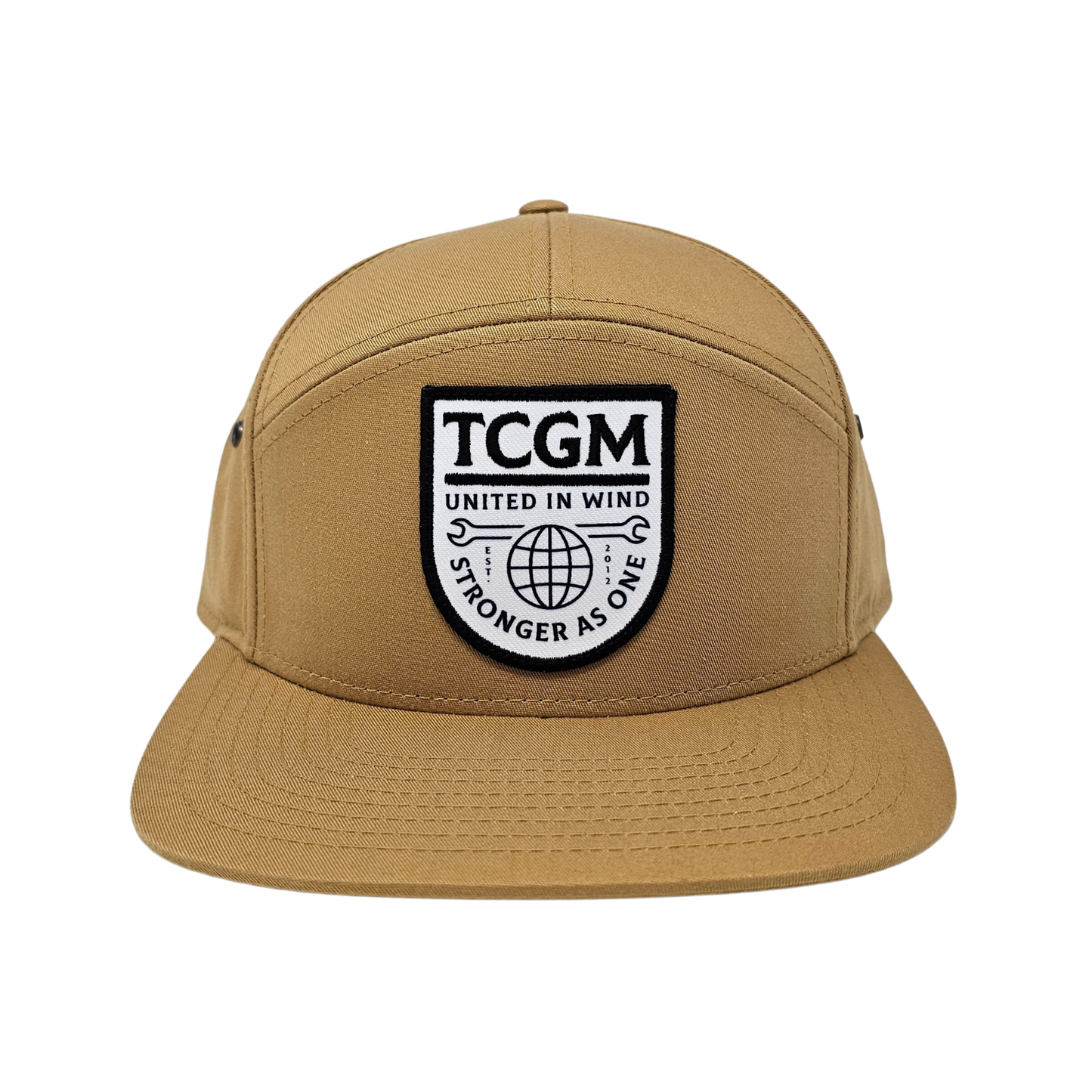 United in Wind 7 Panel Twill Camper Style Leather Strap Back (Biscuit)
