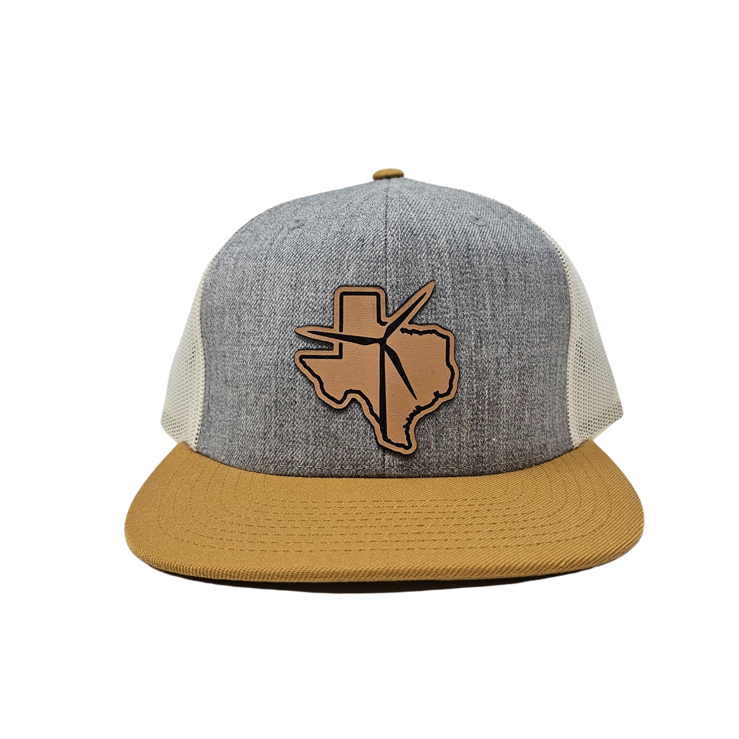 Texas Wind Leather Patch Wool Trucker Mesh Snapback (Tri Heater Grey/Birch Biscuit)