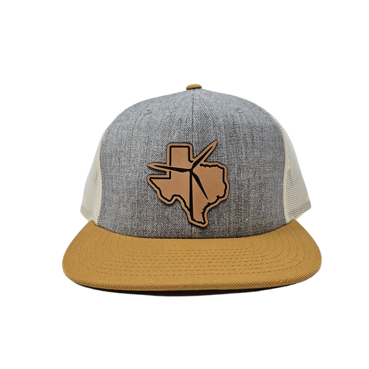 Texas Wind Leather Patch Wool Trucker Mesh Snapback (Tri Heater Grey/Birch Biscuit)