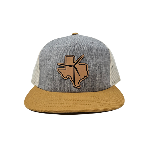 Texas Wind Leather Patch Wool Trucker Mesh Snapback (Tri Heater Grey/Birch Biscuit)