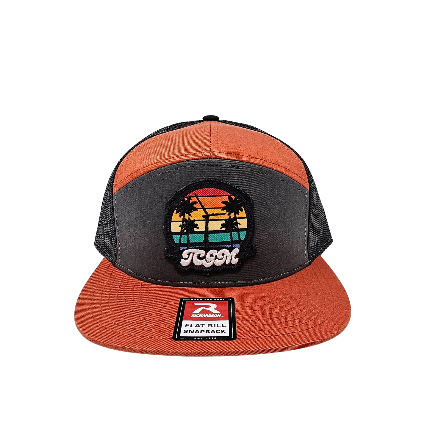 Beach Vibes 7 Panel Cap (Charcoal/Burnt Orange/Black)