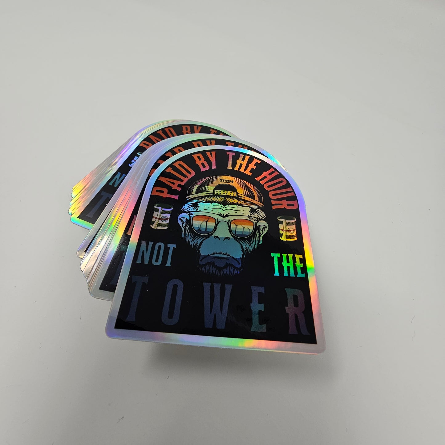 PAID BY THE HOUR NOT THE TOWER HALO GRAPHIC STICKER