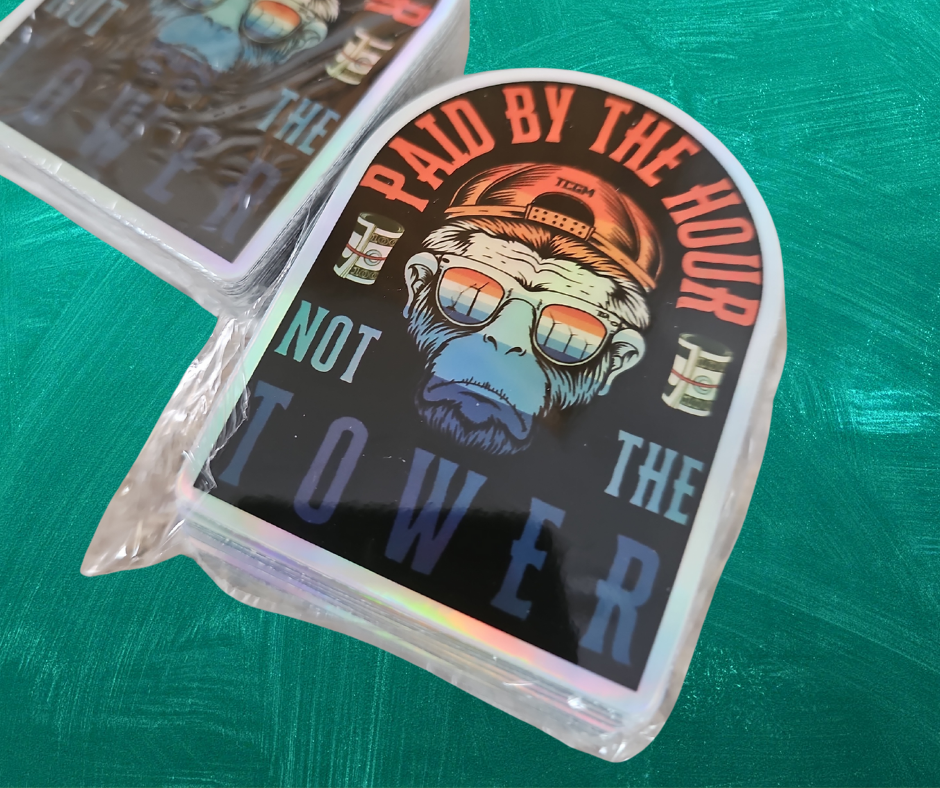 PAID BY THE HOUR NOT THE TOWER HALO GRAPHIC STICKER