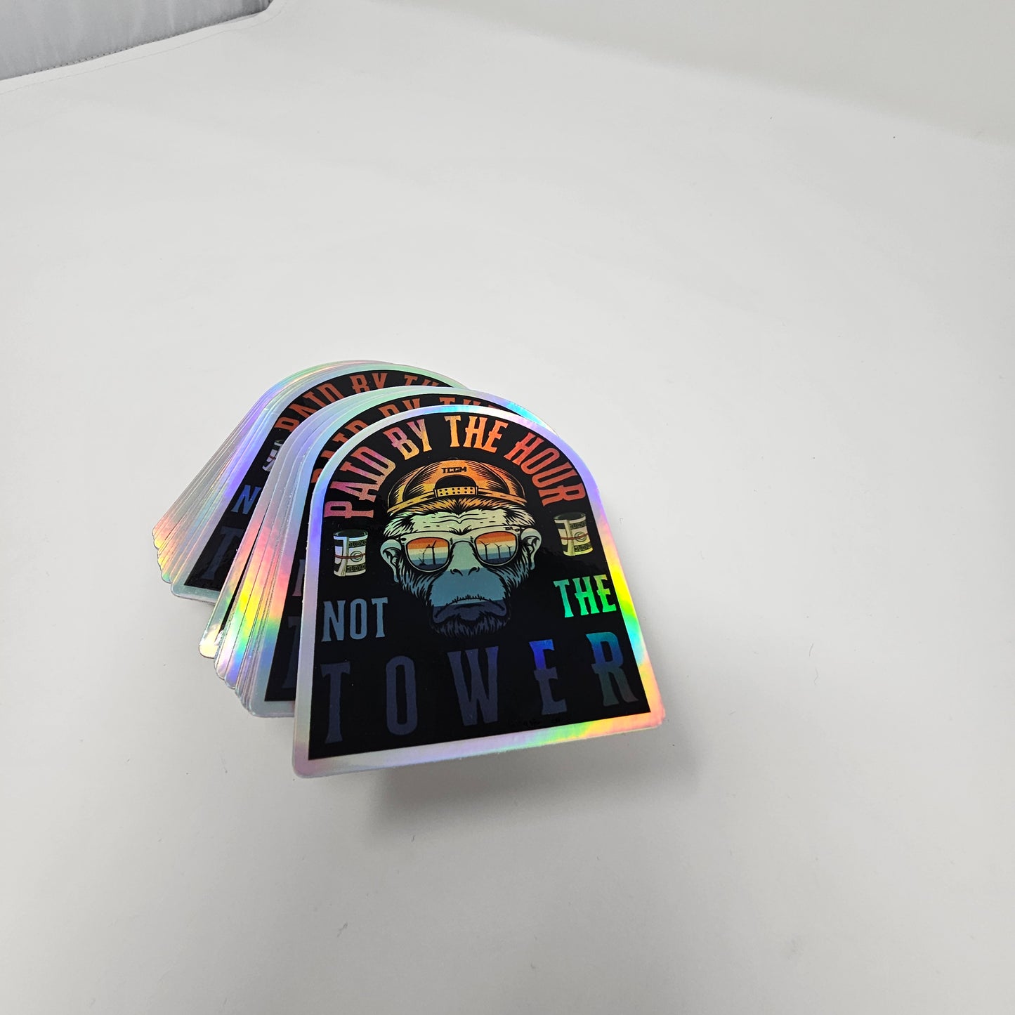 PAID BY THE HOUR NOT THE TOWER HALO GRAPHIC STICKER