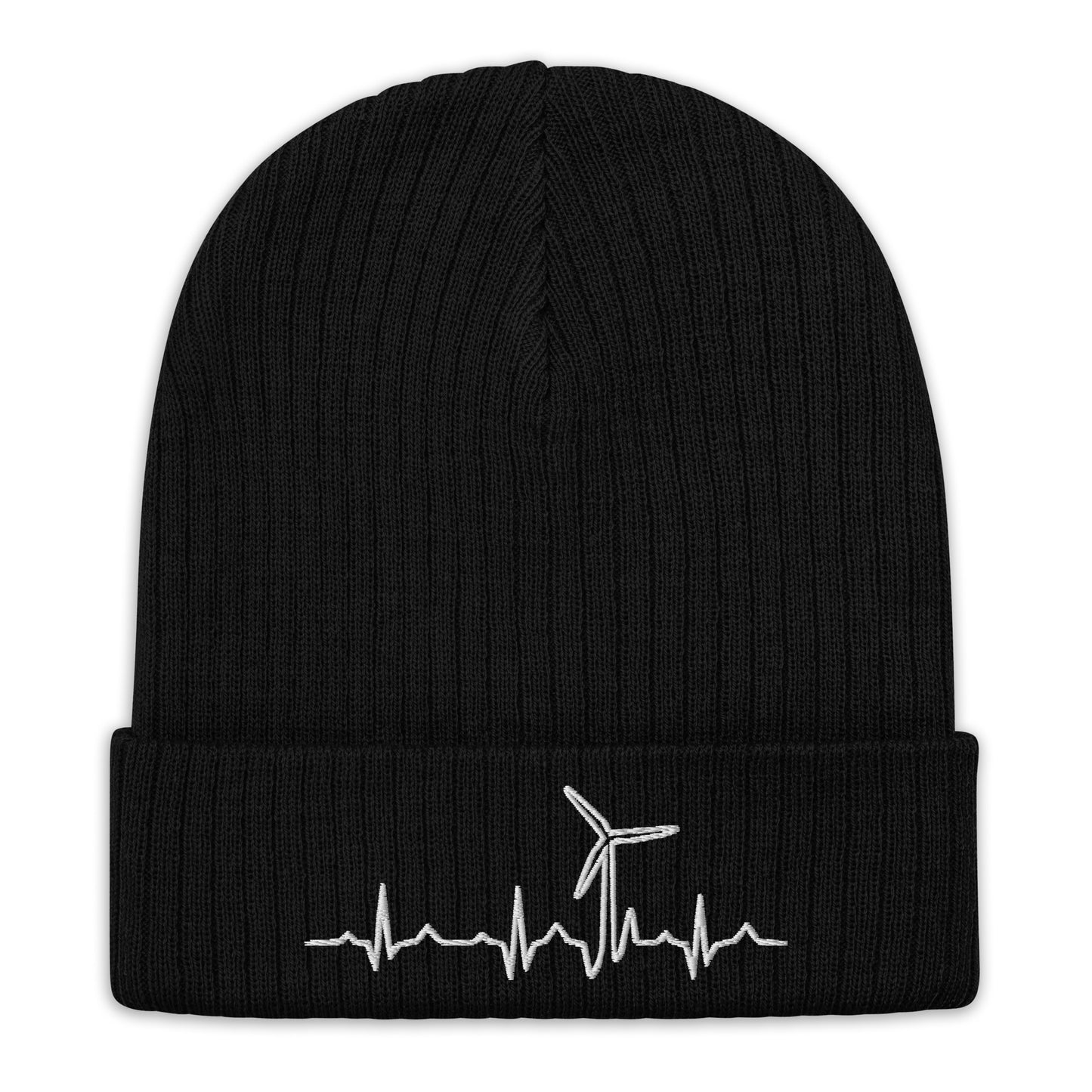 Wind Turbine Heart Beat Ribbed knit beanie