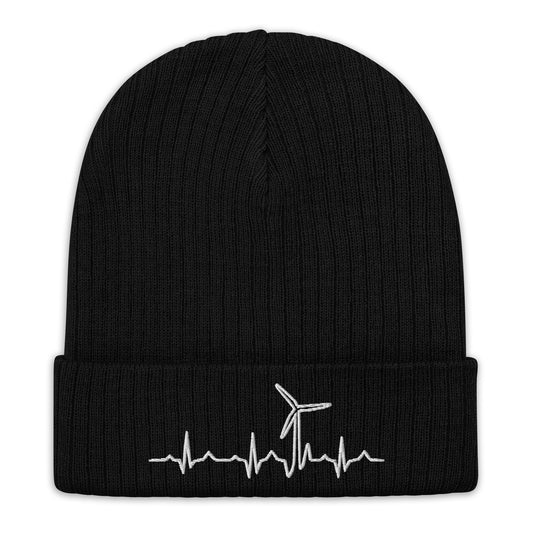 Wind Turbine Heart Beat Ribbed knit beanie