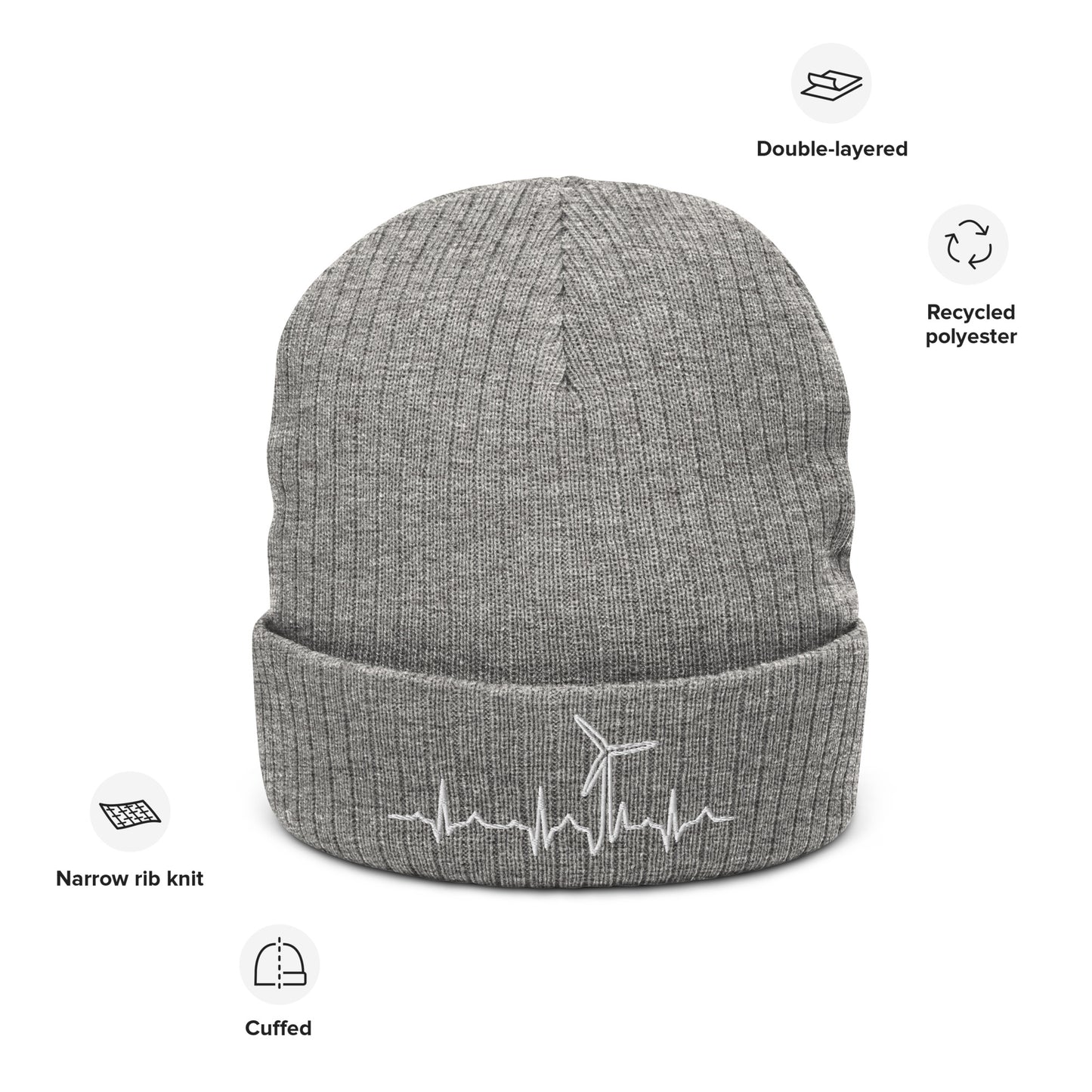 Wind Turbine Heart Beat Ribbed knit beanie