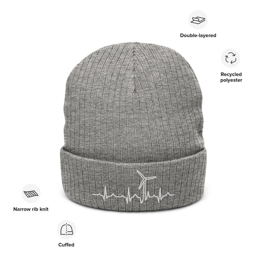Wind Turbine Heart Beat Ribbed knit beanie