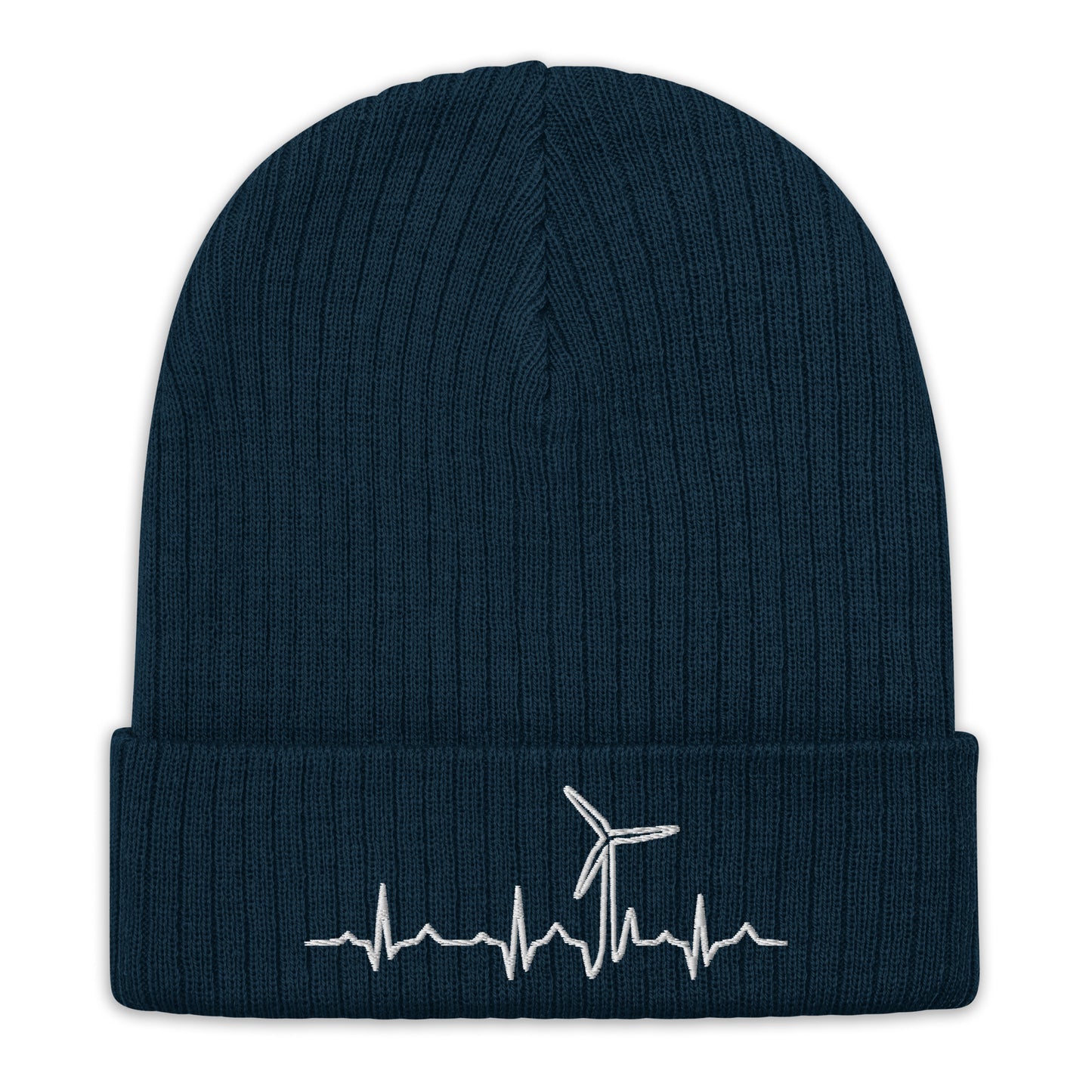 Wind Turbine Heart Beat Ribbed knit beanie