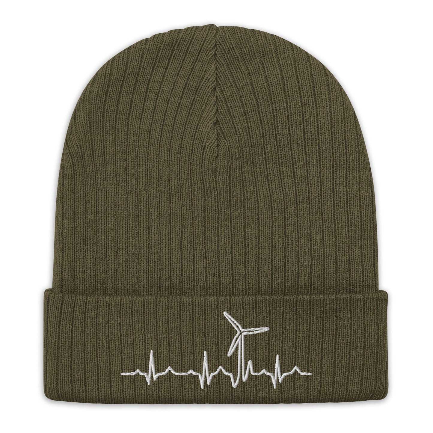 Wind Turbine Heart Beat Ribbed knit beanie